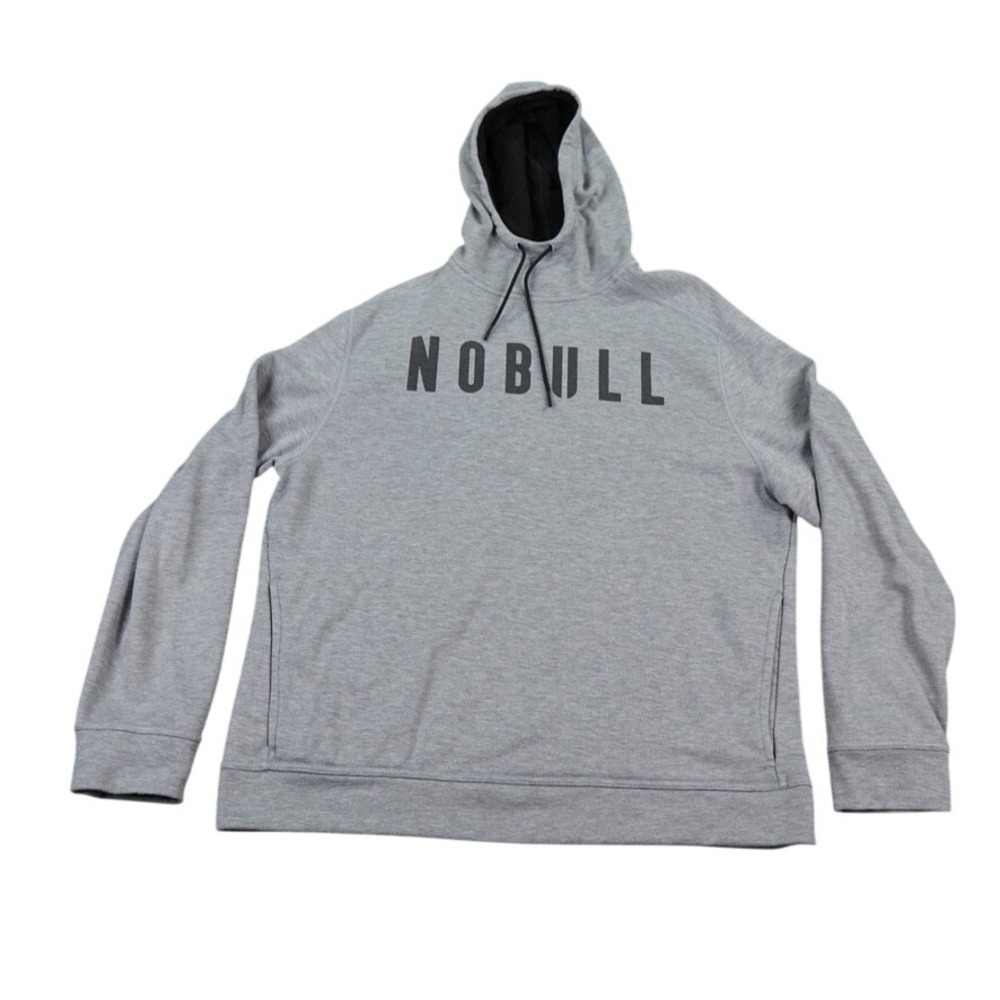 NOBULL Hoodie Mens XL Gray Logo Pullover Athletic Sweatshirt Running Small